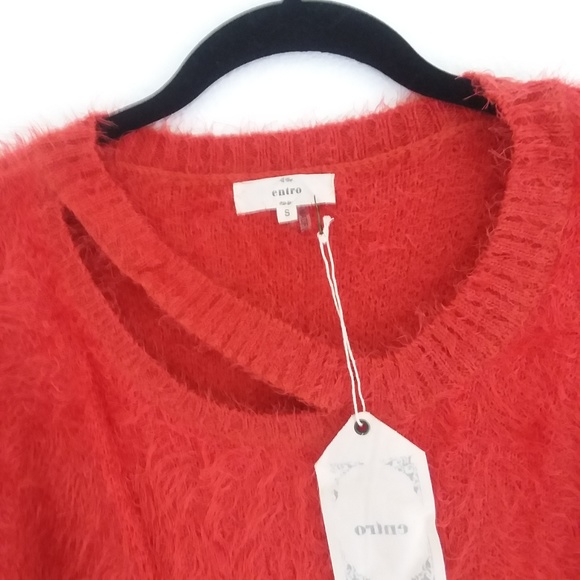 LAST ONE  Fuzzy Pullover Sweater with Strappy Neck - Picture 4 of 6